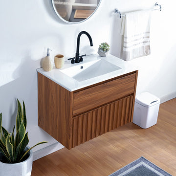 Sherwin Slat Modern Coastal 2-Drawer Wall Mounted Bath Vanity Cabinet Only (Sink Basin Not Included)